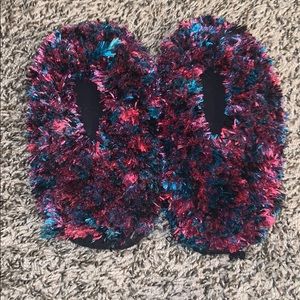 Slipper footies, never worn, pink/blue/purple